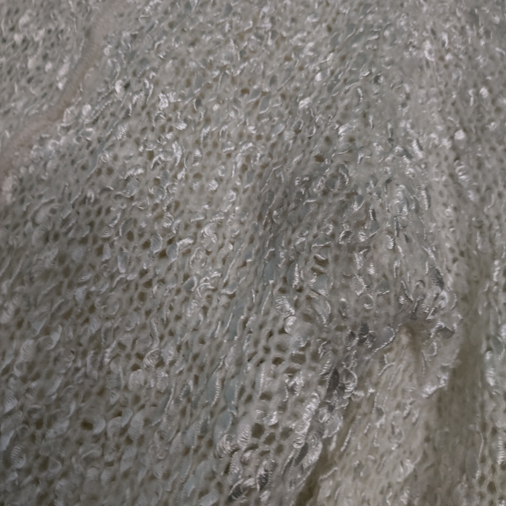 white ruffly frilly long cardigan with shimmery look to it from dressbarn medium - Picture 9 of 9